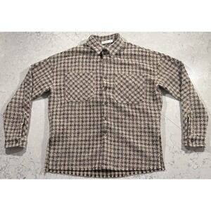 MNML Flannel Shacket Mens Medium Brown Tan Plaid Relaxed Fit Heavyweight Grunge